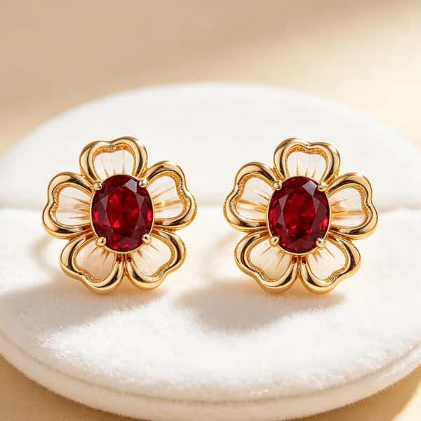 Ruby Red Blossom Stud Earrings