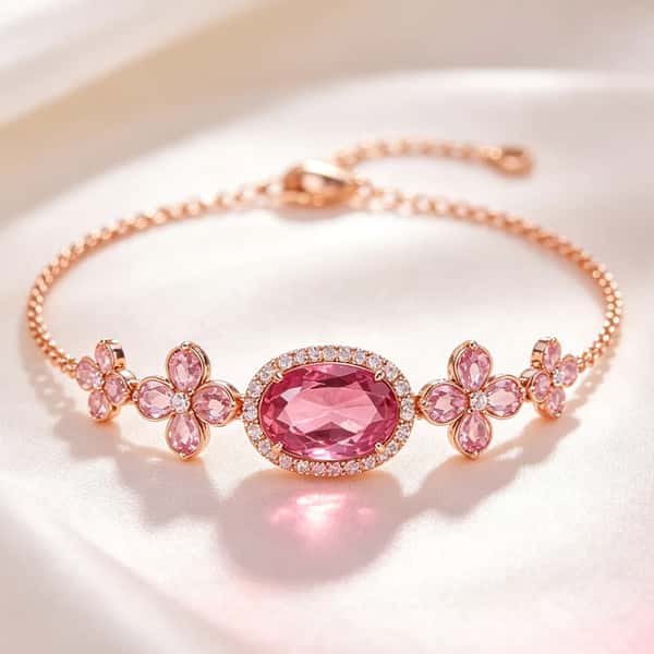 Pink Tourmaline Flower Tennis Bracelet